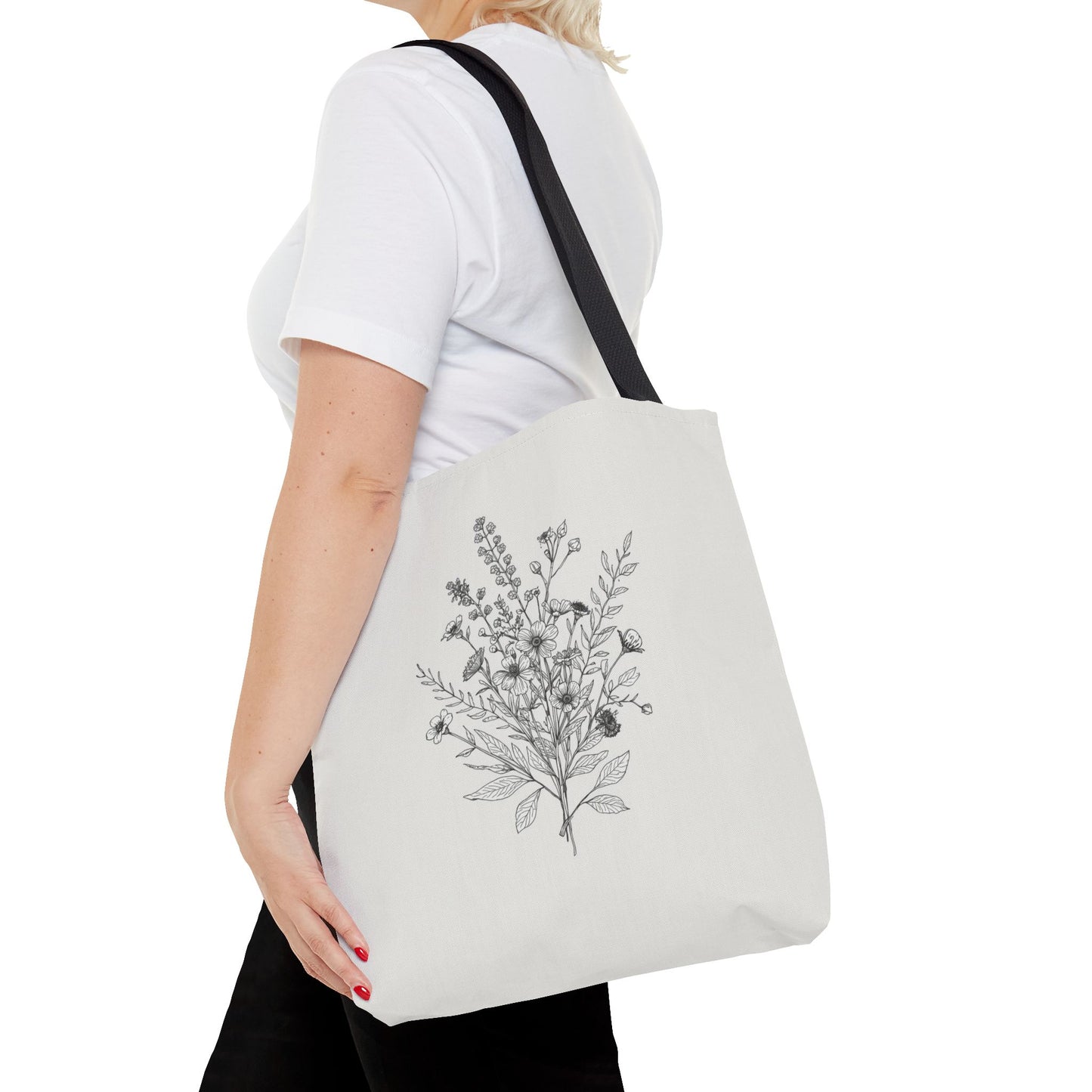 Elegant Floral Line Art Illustration Cotton Canvas Tote Bag
