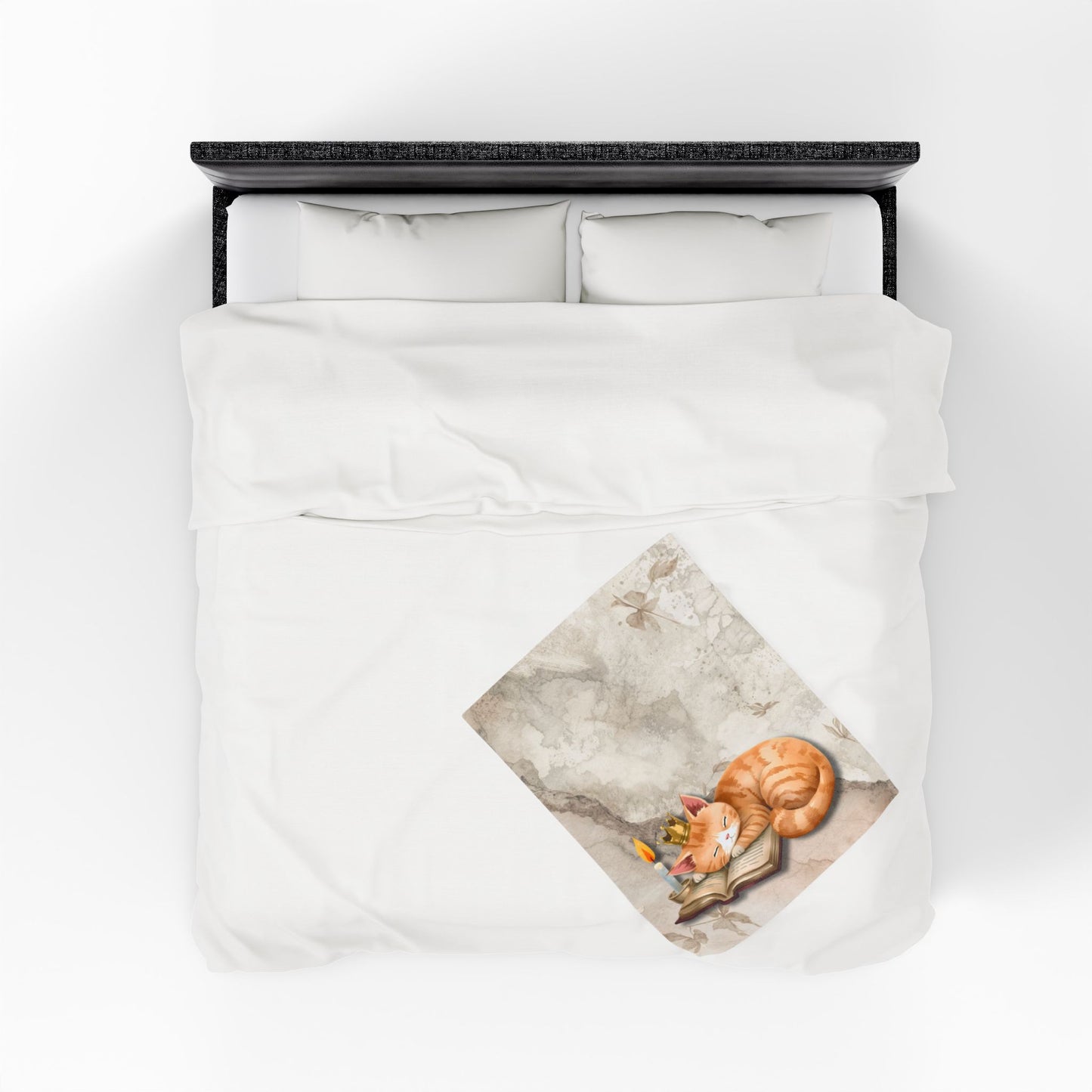 Once Upon a Nap Storybook Sleeping Cat Cozy Velveteen Blanket – Soft Neutral Cat Lover Home Decor Plush Throw