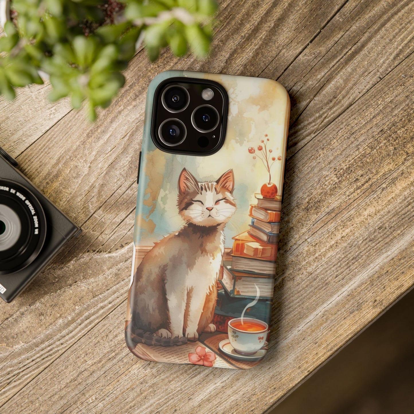 Cozy Cat with Books Tough Protective iPhone Case