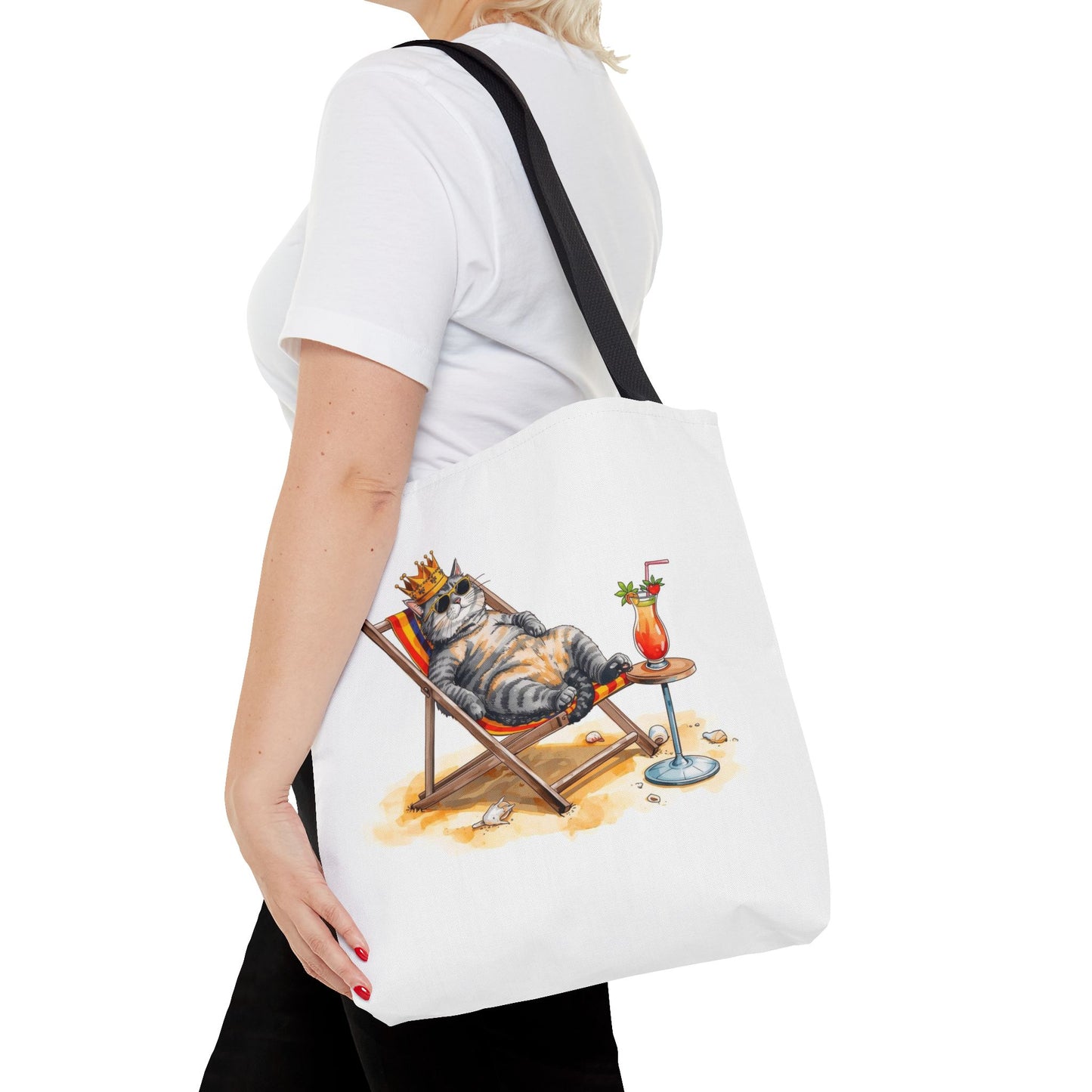 Living the Good Life Cat Playful Animal Illustration Cotton Canvas Tote Bag