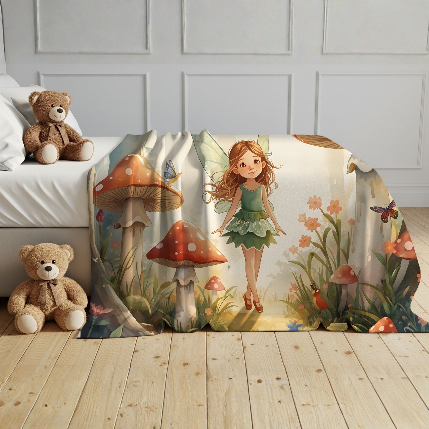 Woodland Fairy Forest Blanket Gentle Storybook Fairy & Mushroom Garden - Whimsical Throw for Kids & Cozy Decor