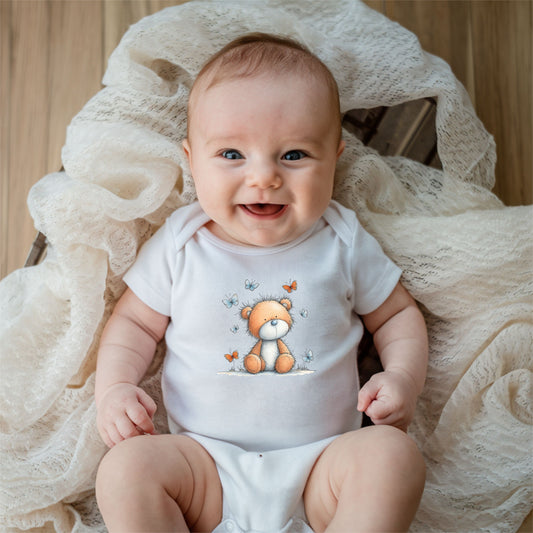 Baby Teddy & Butterflies Bodysuit – Gentle Storybook Animal Design Onesie