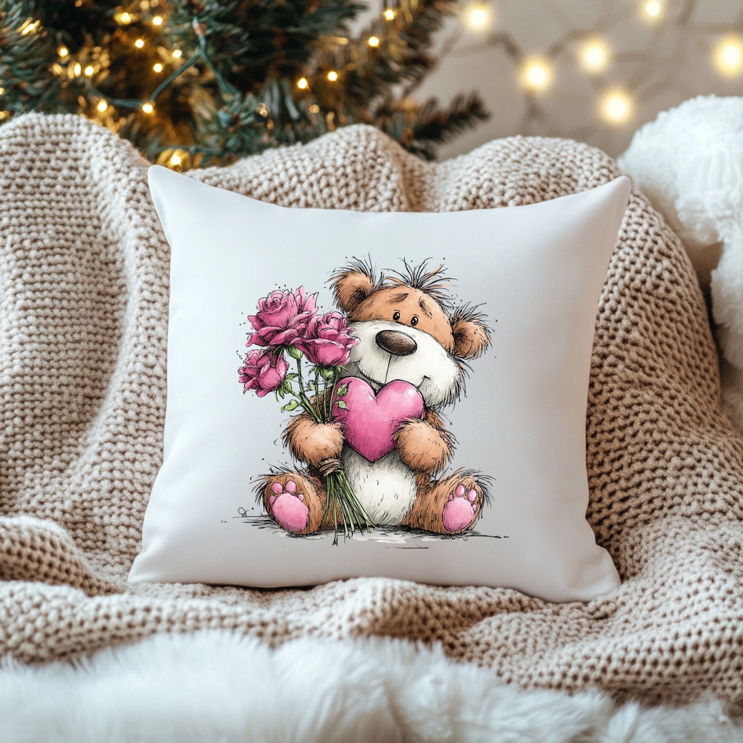 Beary Much In Love Teddy Bear Valentine Pillow