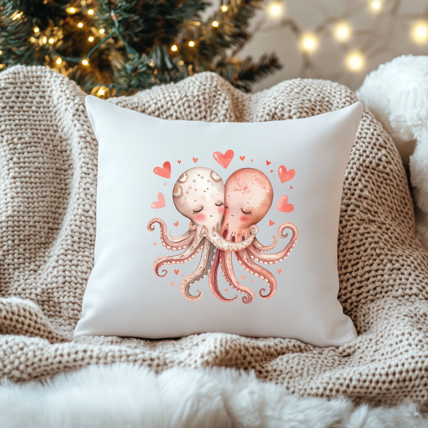 Stuck on You Too Octopus Pillow Cute Love Ocean Home Decor