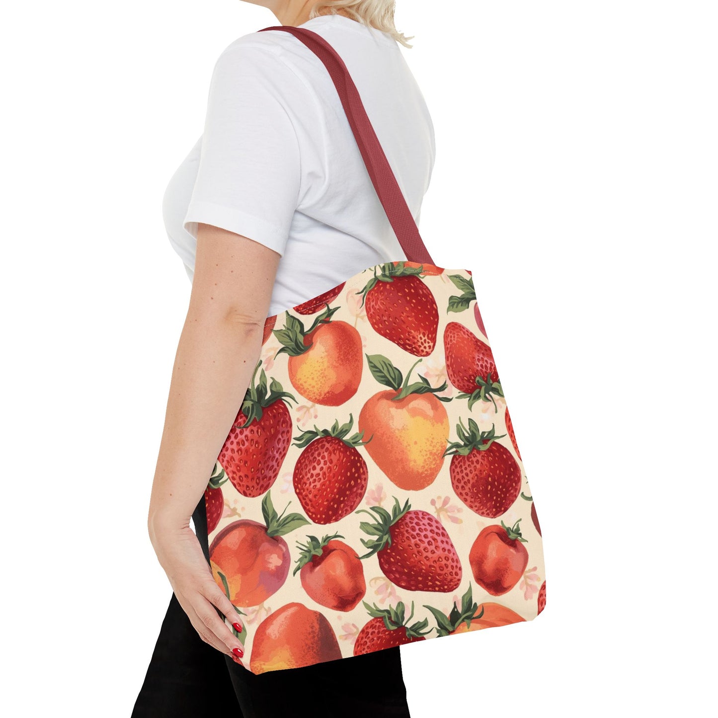 Strawberry Delight Playful Fruit Pattern Cotton Canvas Tote Bag