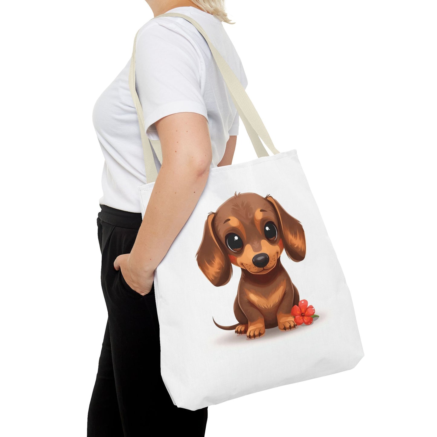 Charming Dachshund Cute Sausage Dog Illustration Cotton Canvas Tote Bag