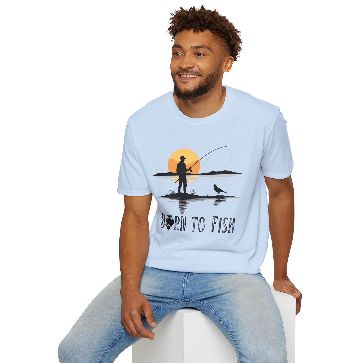 Born to Fish T-Shirt — Fisherman Silhouette Sunset Tee