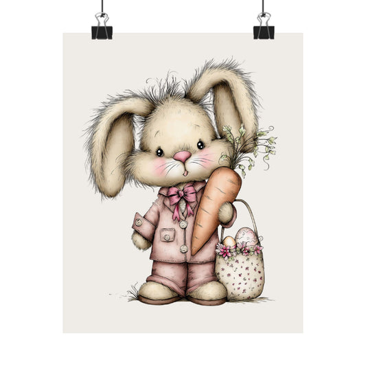 All Dressed Up Easter Bunny with Basket Poster - Matte Nursery Wall Art