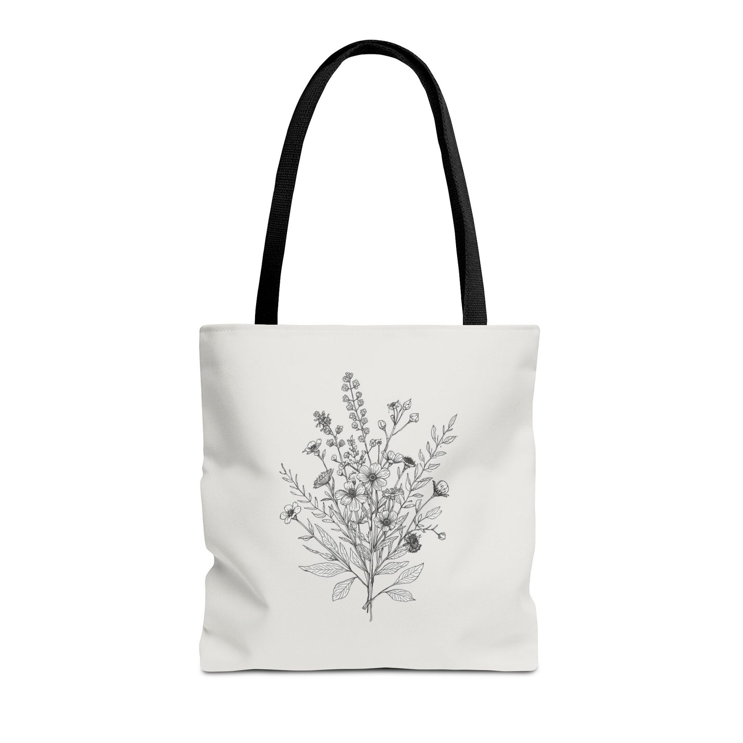 Elegant Floral Line Art Illustration Cotton Canvas Tote Bag