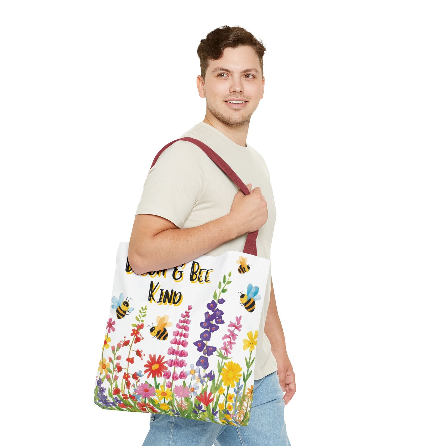 Bloom & Bee Kind Floral Bee Illustration Cotton Canvas Tote Bag