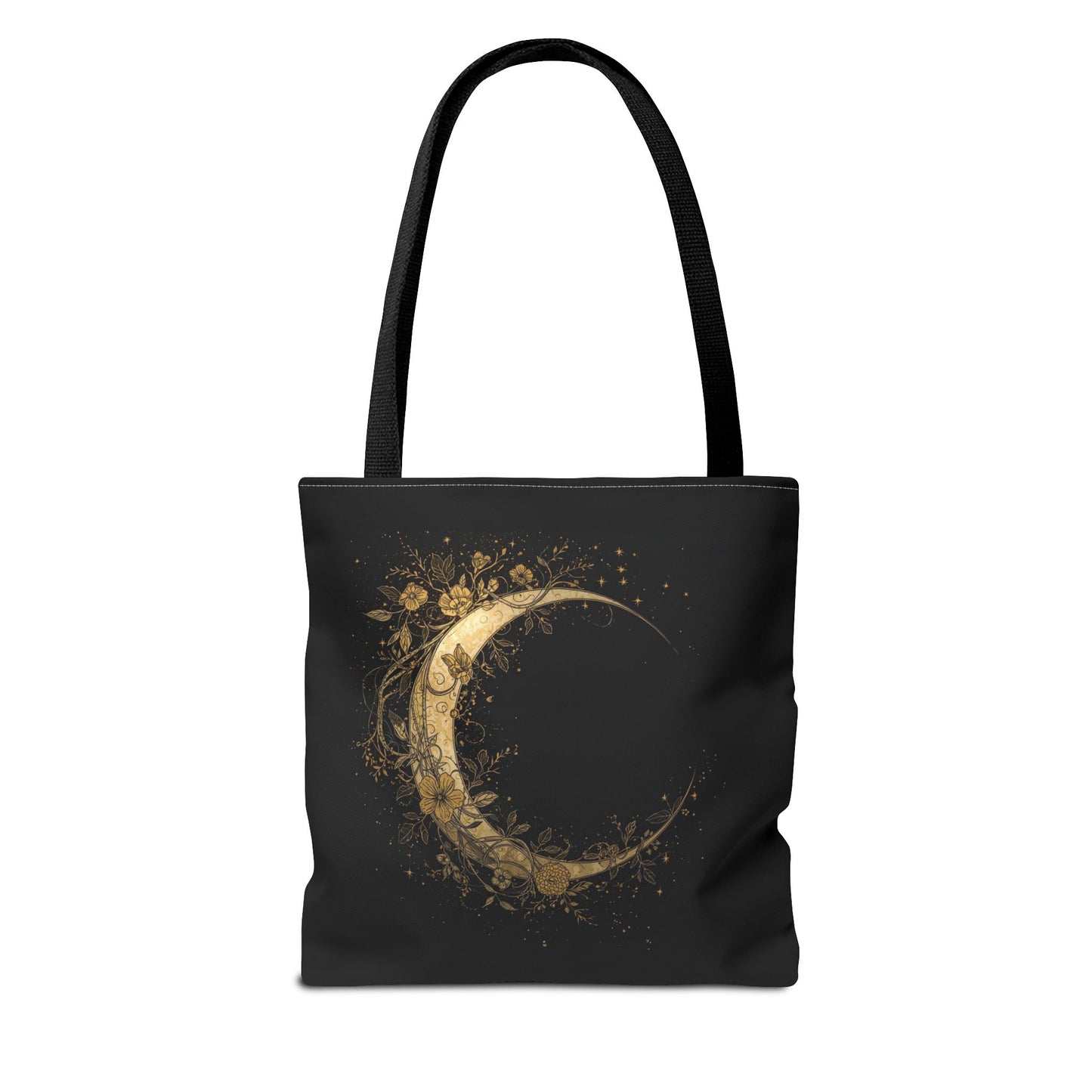 Celestial Crescent Gold Moon Night Art Cotton Canvas Tote Bag