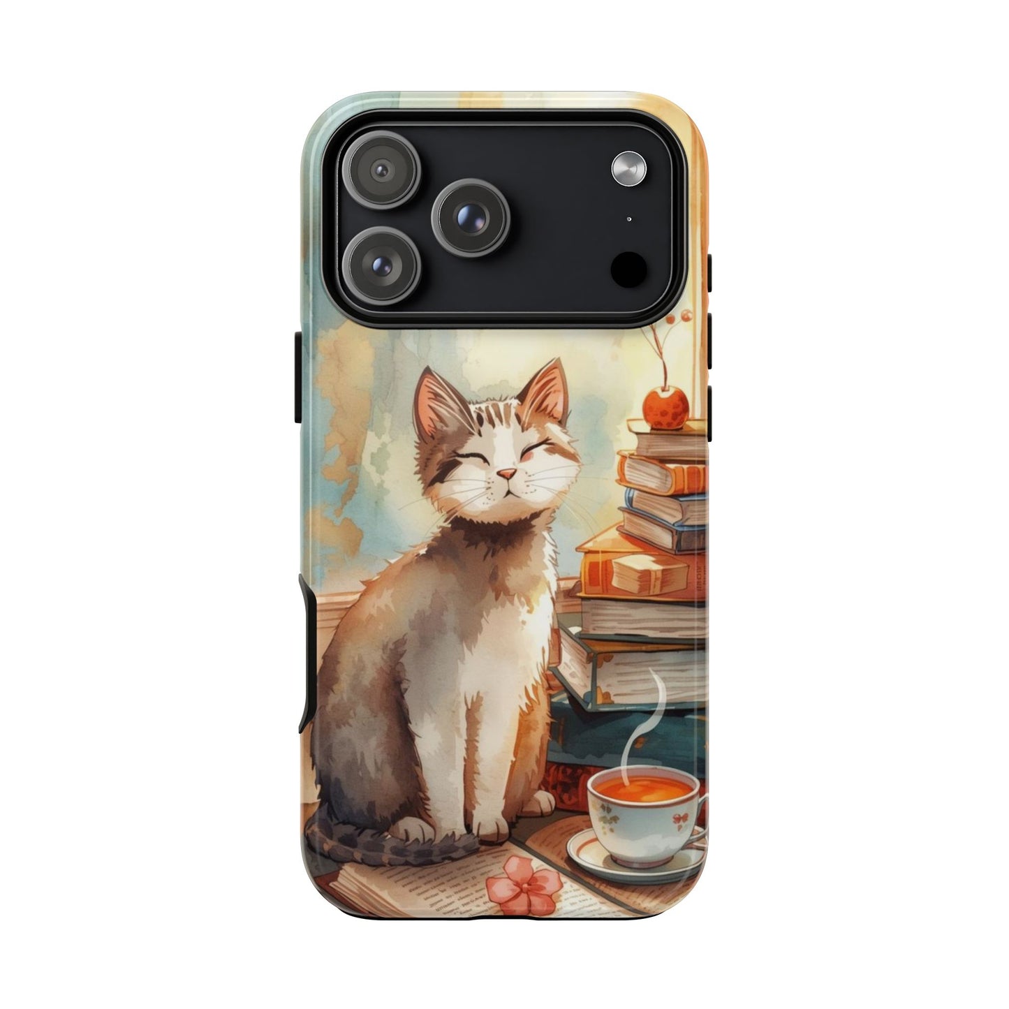Cozy Cat with Books Tough Protective iPhone Case