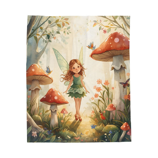 Woodland Fairy Forest Blanket Gentle Storybook Fairy & Mushroom Garden - Whimsical Throw for Kids & Cozy Decor
