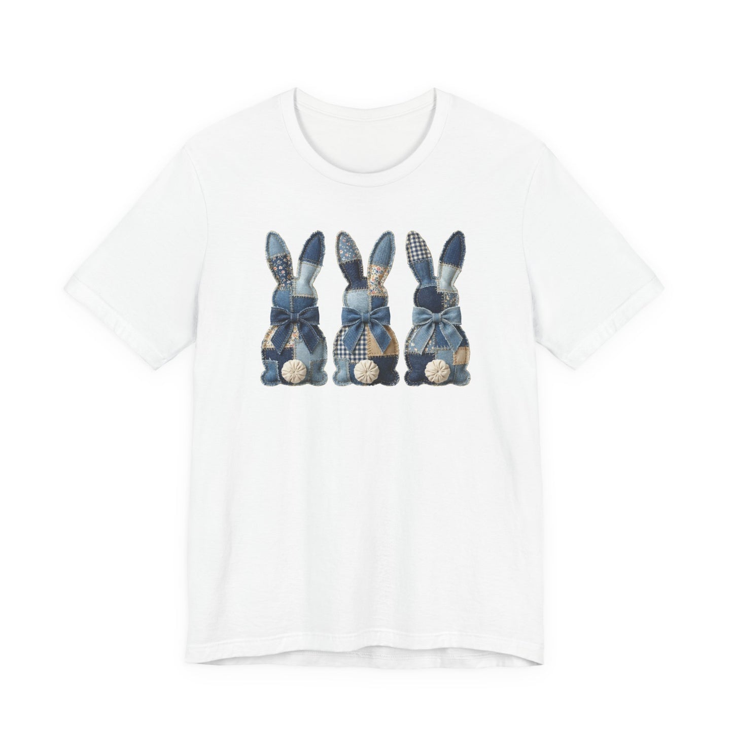 Denim Patch Easter Bunny Trio Rustic Spring Design T-shirt
