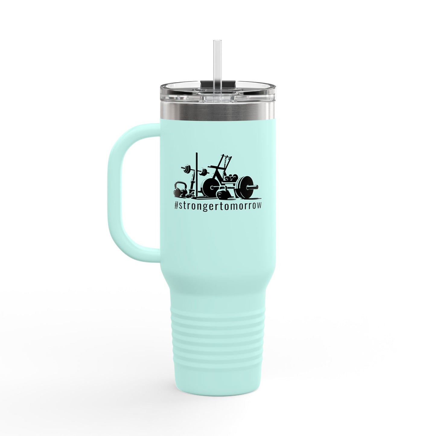 Stronger Tomorrow Fitness Tumbler with Handle Gym Drinkware 40oz Insulated Travel Mug