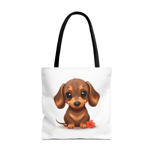 Charming Dachshund Cute Sausage Dog Illustration Cotton Canvas Tote Bag