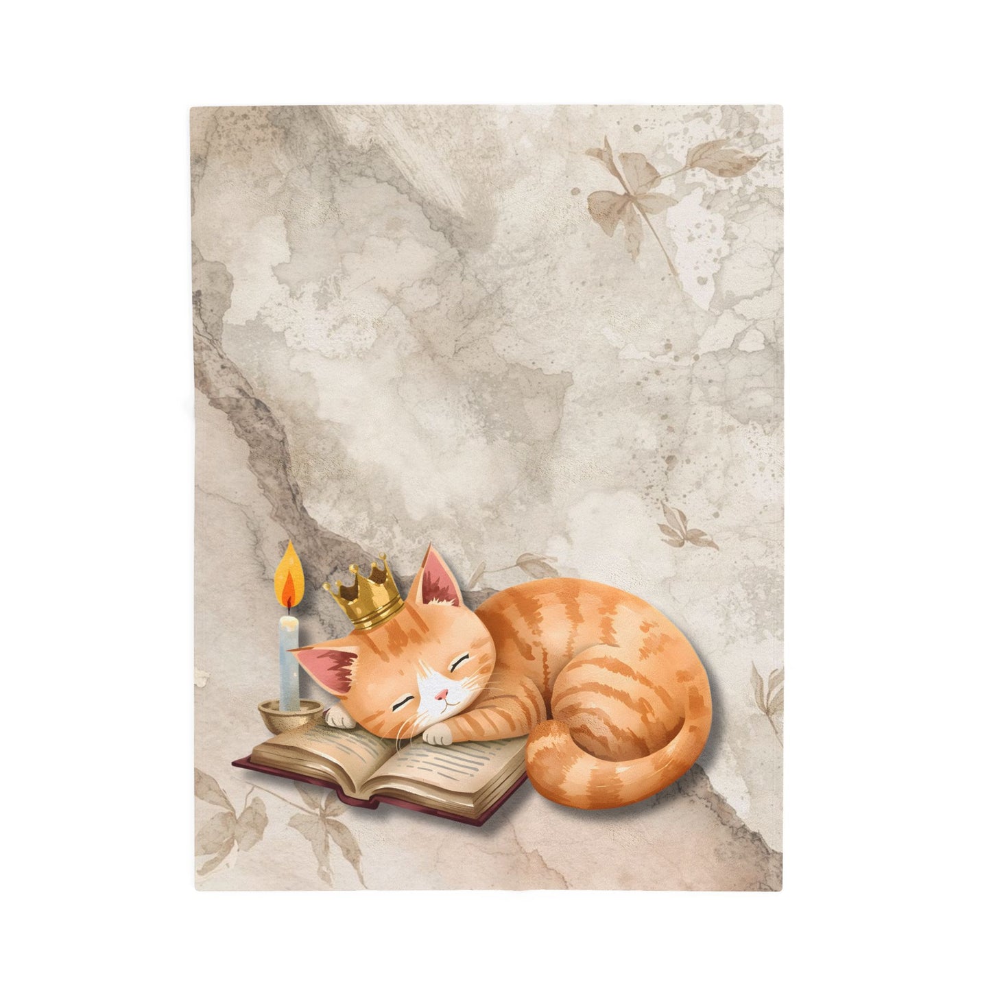 Once Upon a Nap Storybook Sleeping Cat Cozy Velveteen Blanket – Soft Neutral Cat Lover Home Decor Plush Throw