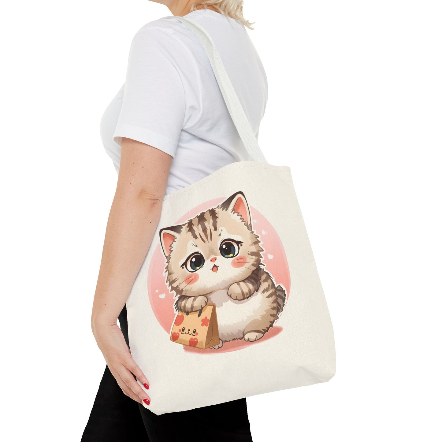 Cute Kitten Shopping Adorable Cat Illustration Cotton Canvas Tote Bag