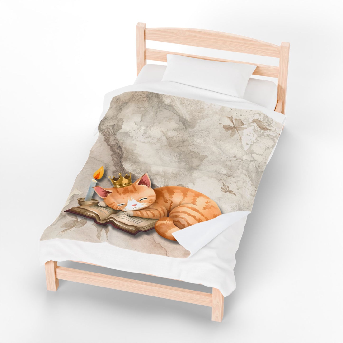 Once Upon a Nap Storybook Sleeping Cat Cozy Velveteen Blanket – Soft Neutral Cat Lover Home Decor Plush Throw