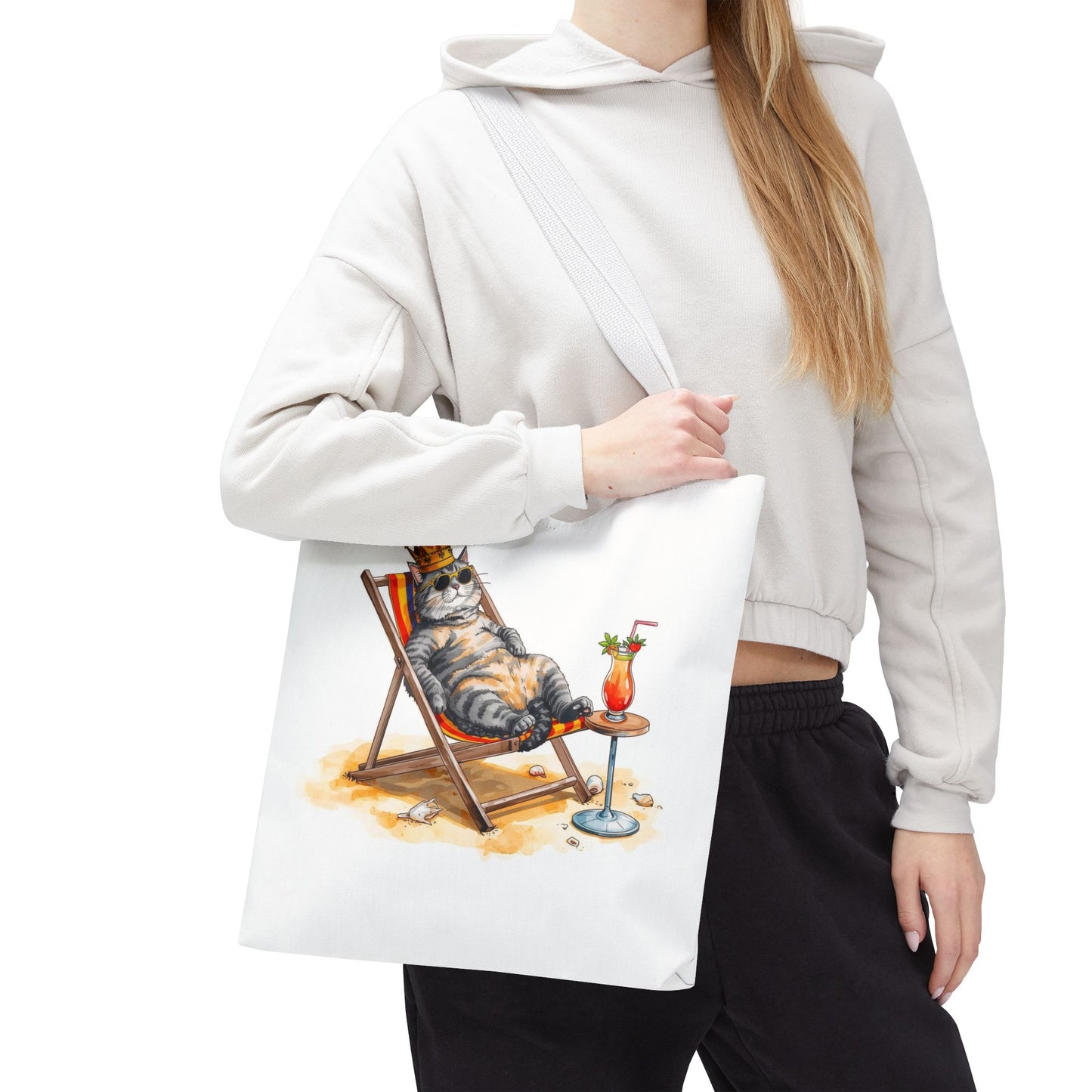 Living the Good Life Cat Playful Animal Illustration Cotton Canvas Tote Bag