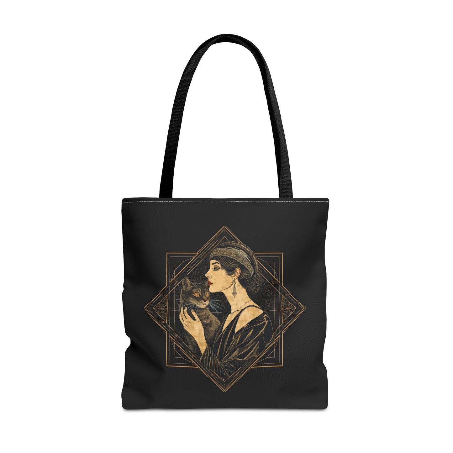 Art Deco Muse & Cat Elegant Vintage Style Cotton Canvas Tote Bag