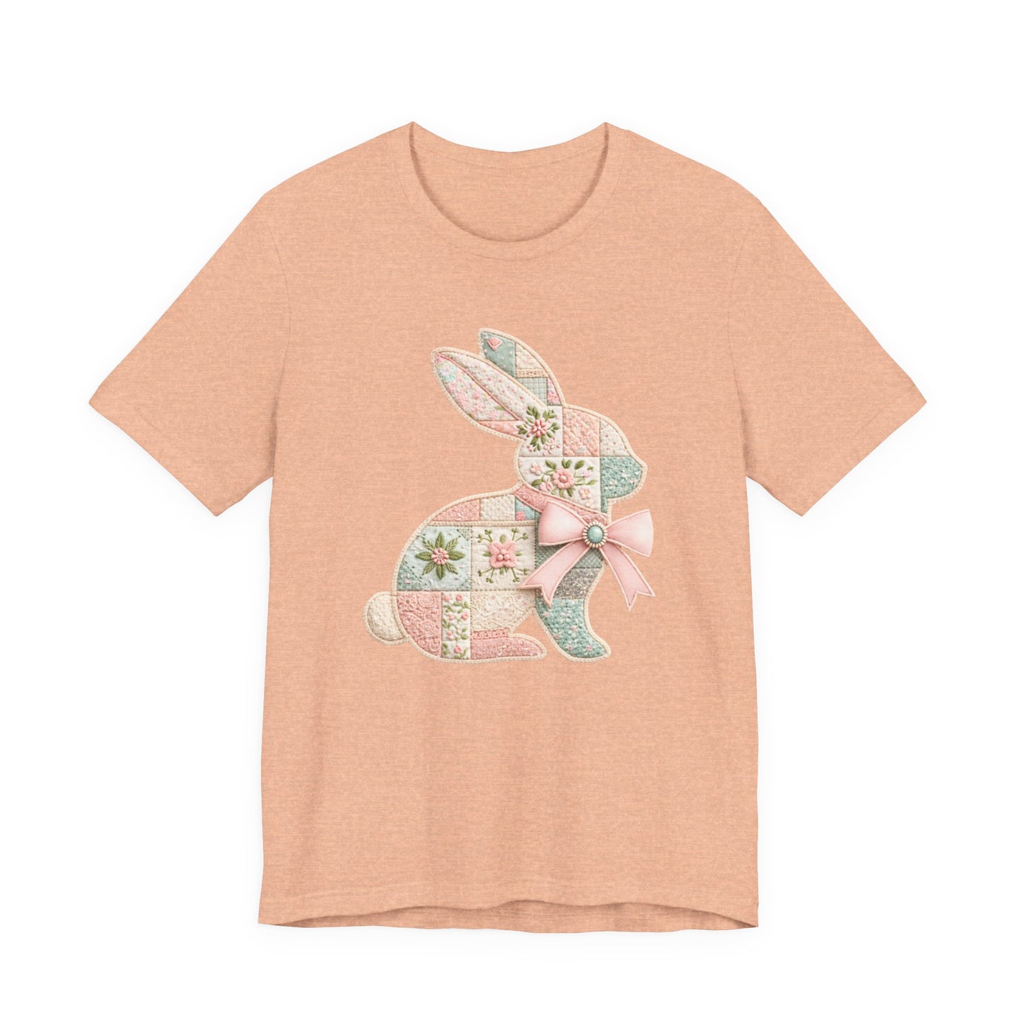 Pastel Patchwork Bunny with Satin Bow Spring Design Easter T-shirt
