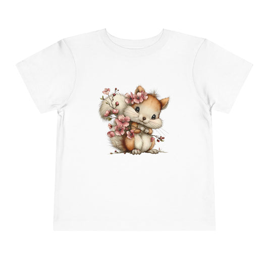 Cherry Blossom Squirrel – Cute Girls Toddler Tee (2–5 Years)