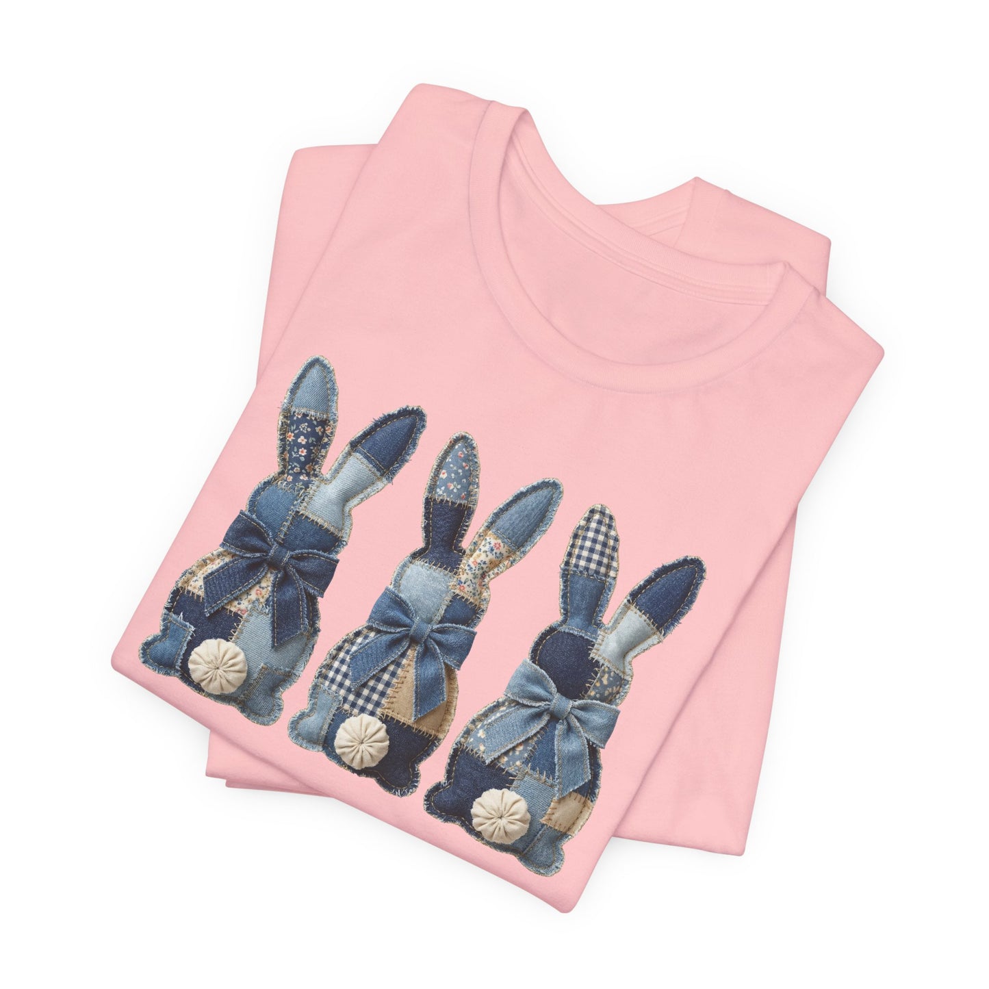 Denim Patch Easter Bunny Trio Rustic Spring Design T-shirt