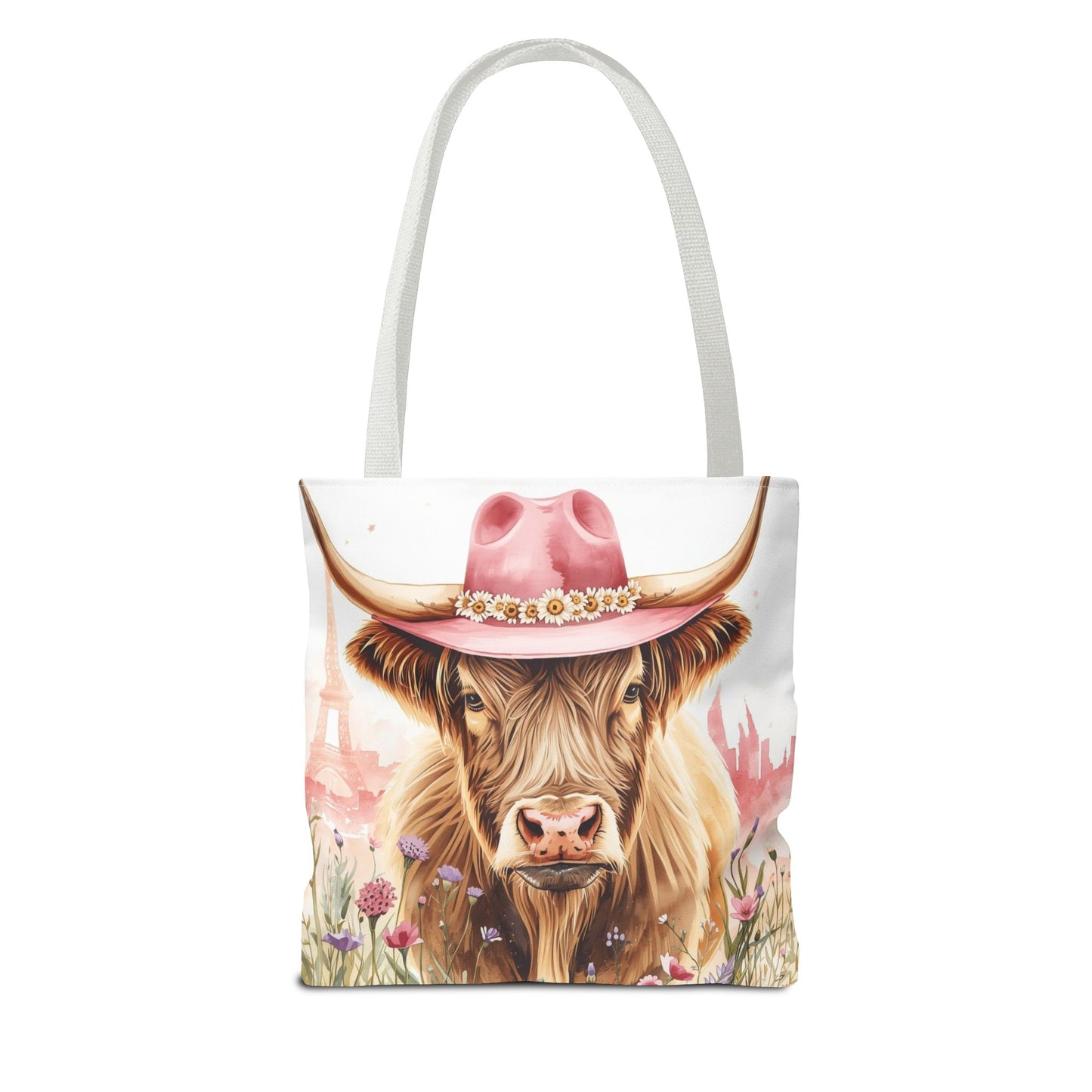 Parisian Highland Cow Whimsical Animal Art Cotton Canvas Tote Bag