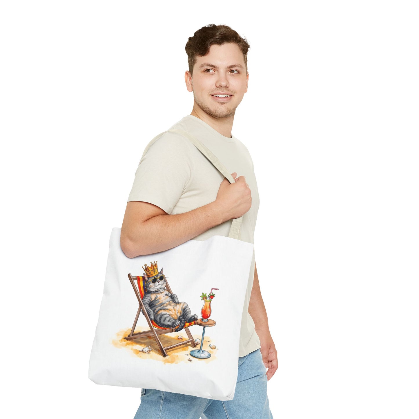 Living the Good Life Cat Playful Animal Illustration Cotton Canvas Tote Bag