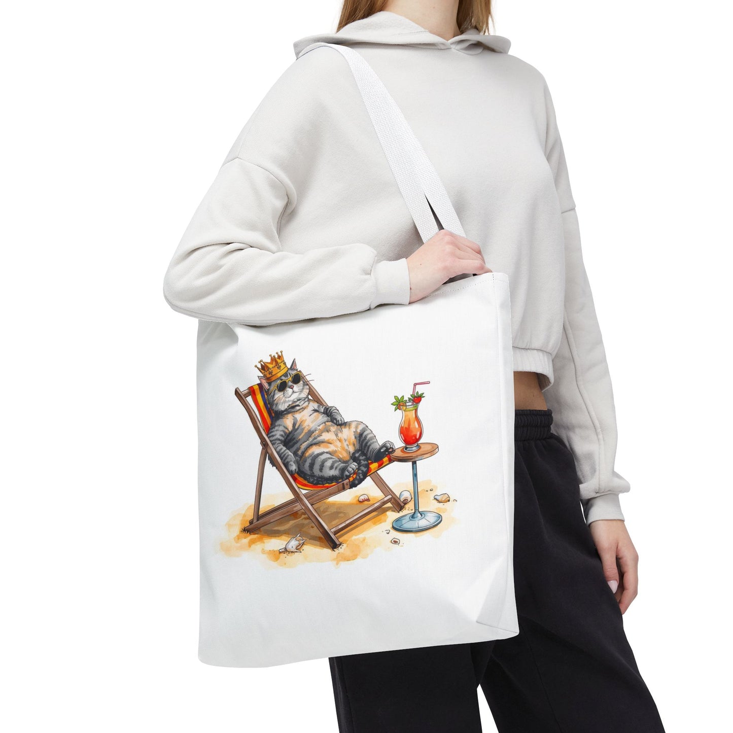 Living the Good Life Cat Playful Animal Illustration Cotton Canvas Tote Bag