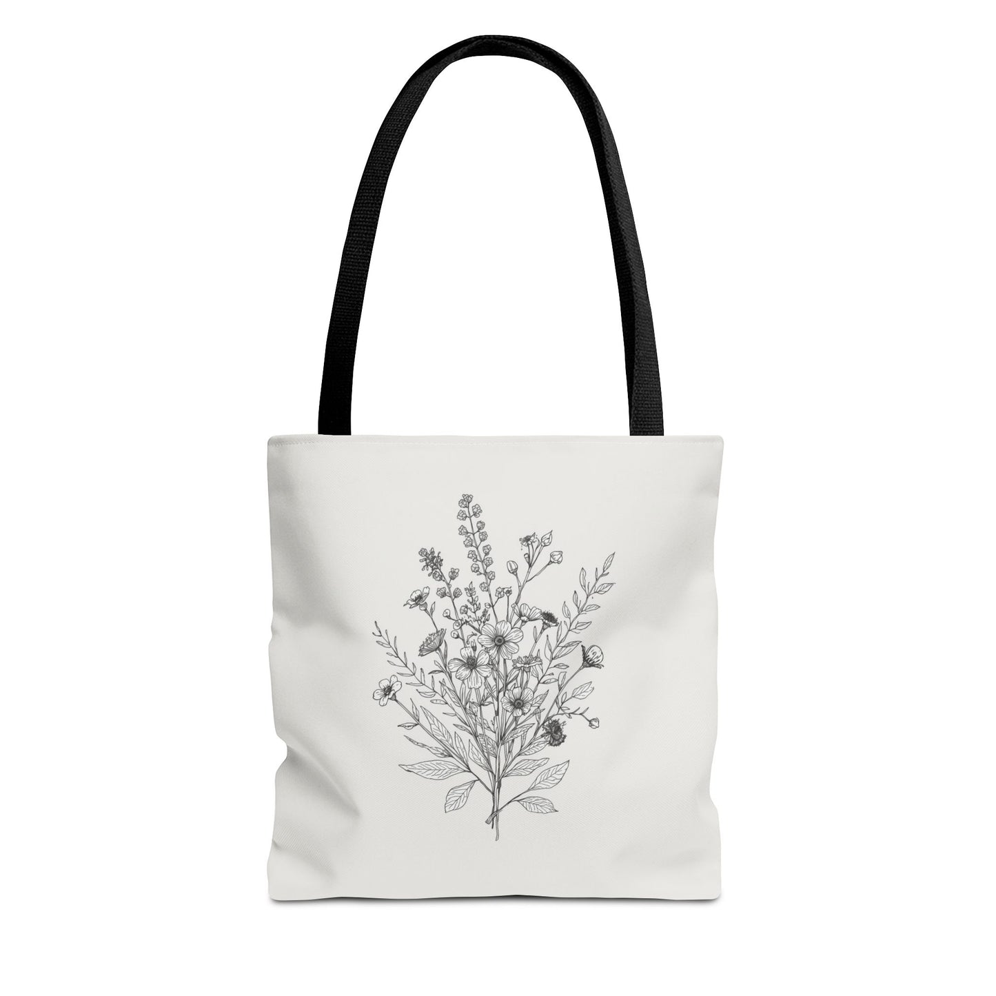 Elegant Floral Line Art Illustration Cotton Canvas Tote Bag