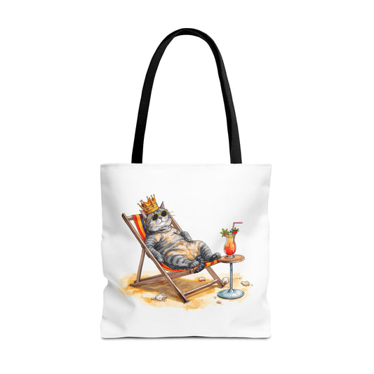Living the Good Life Cat Playful Animal Illustration Cotton Canvas Tote Bag