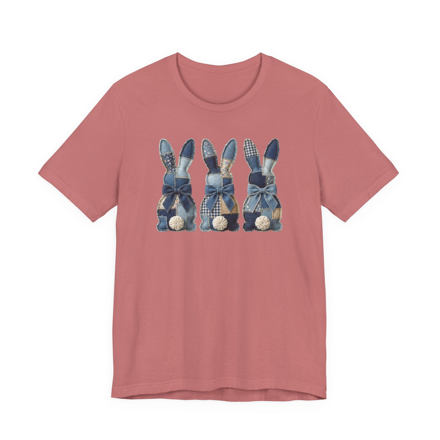 Denim Patch Easter Bunny Trio Rustic Spring Design T-shirt