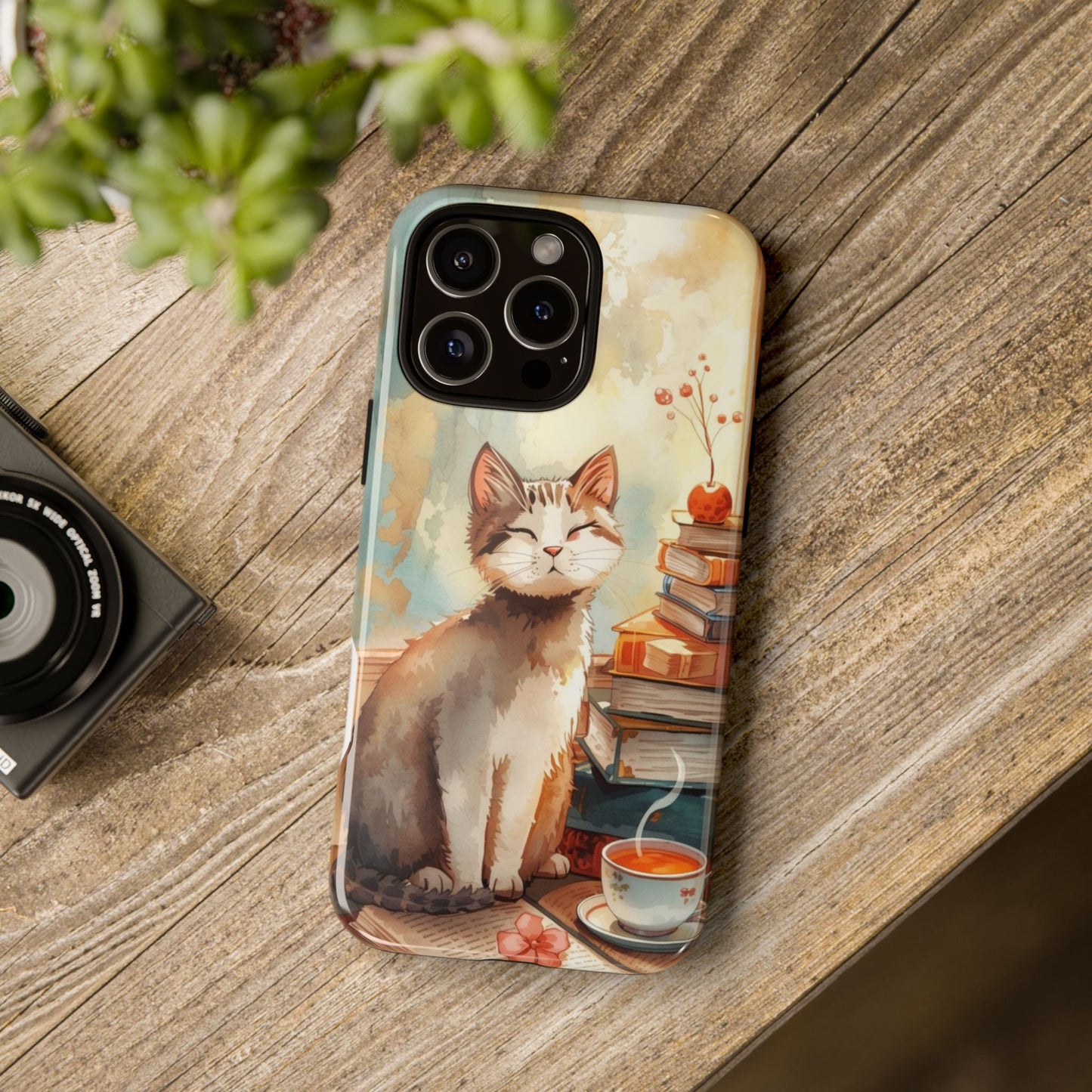Cozy Cat with Books Tough Protective iPhone Case