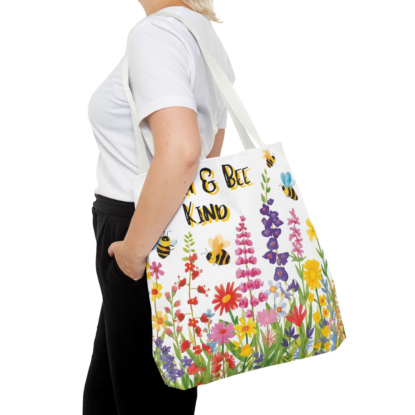 Bloom & Bee Kind Floral Bee Illustration Cotton Canvas Tote Bag