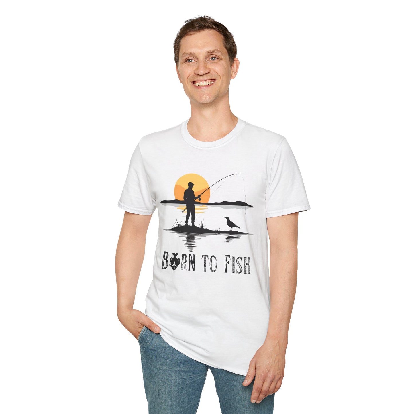 Born to Fish T-Shirt — Fisherman Silhouette Sunset Tee