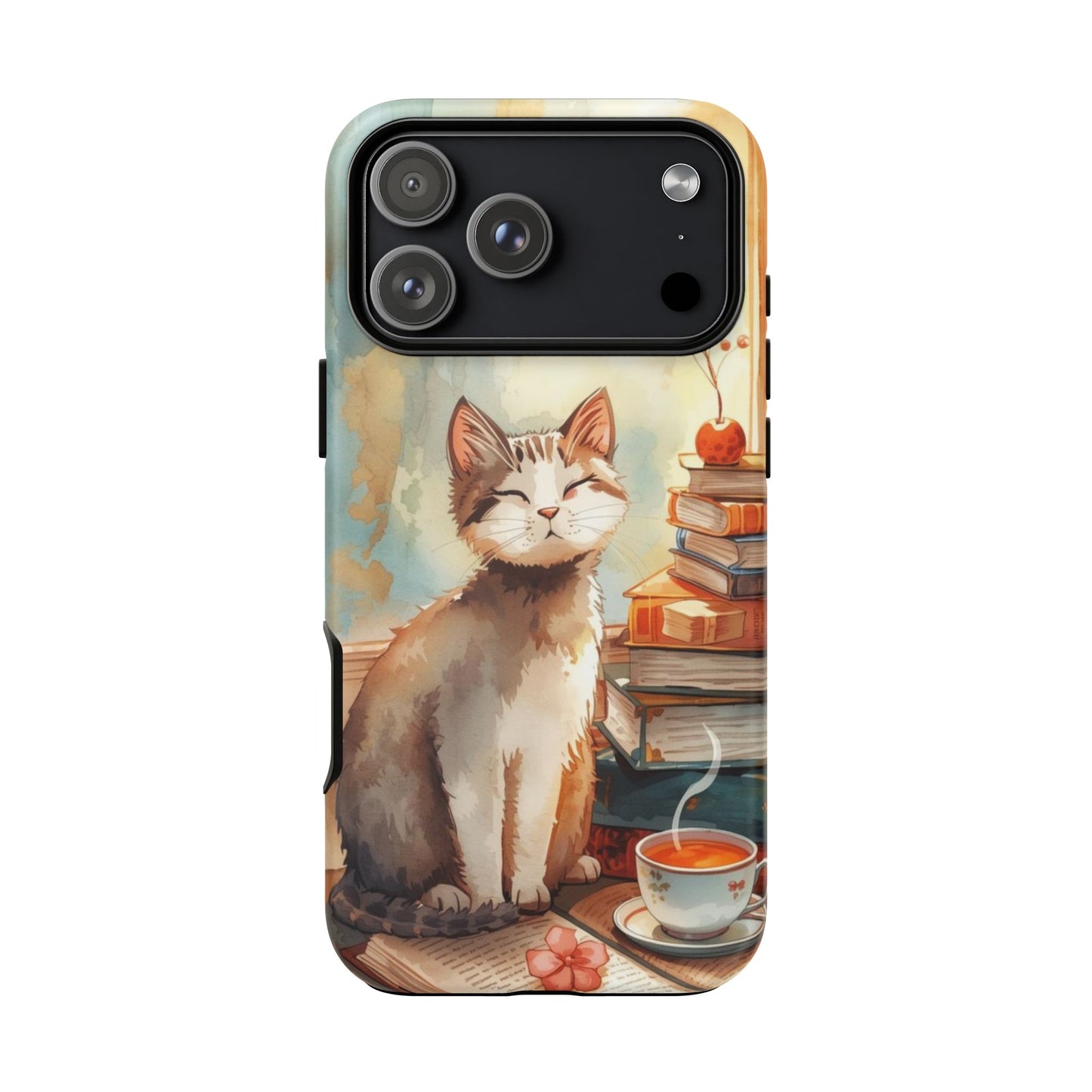 Cozy Cat with Books Tough Protective iPhone Case
