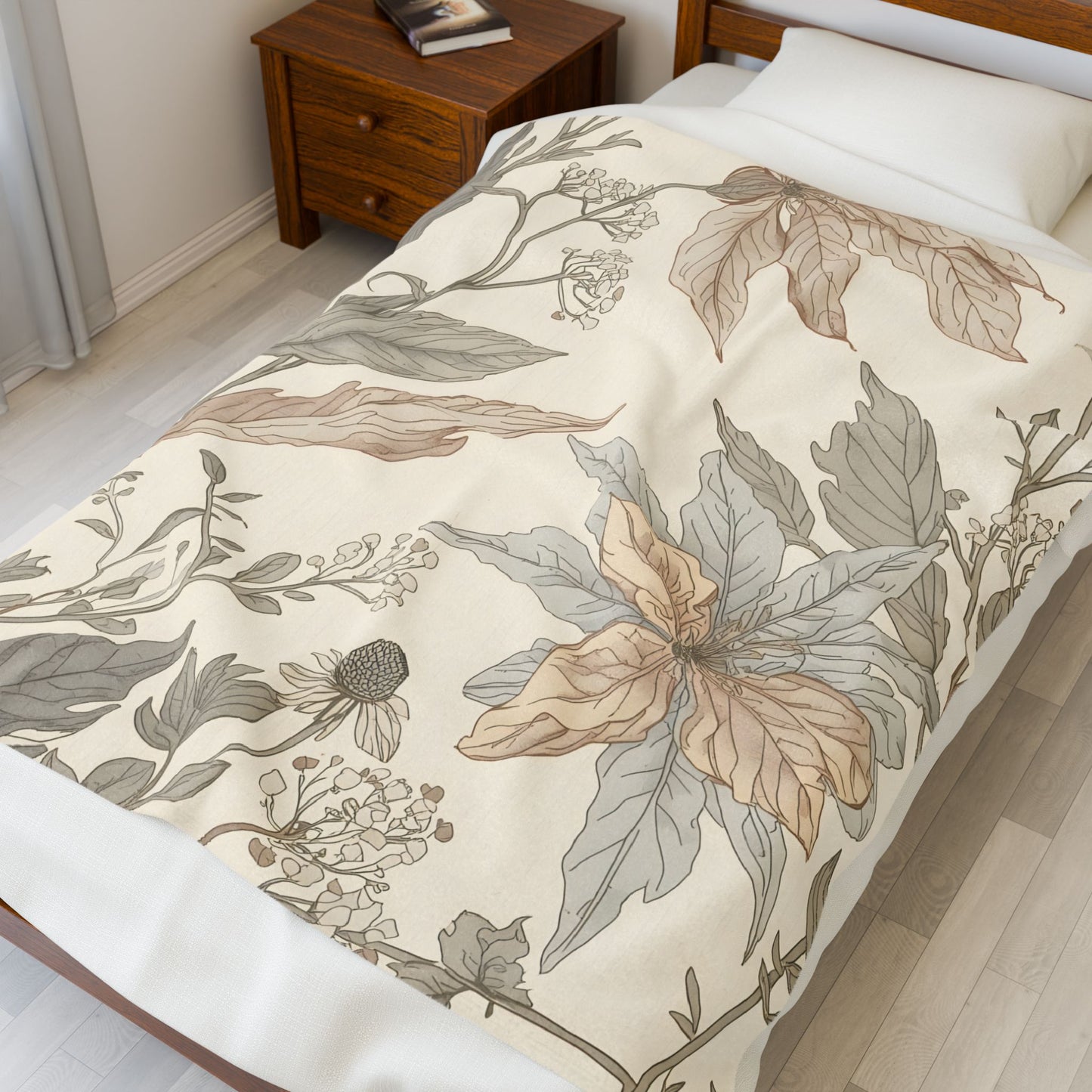 Botanical Calm Velveteen Throw Blanket