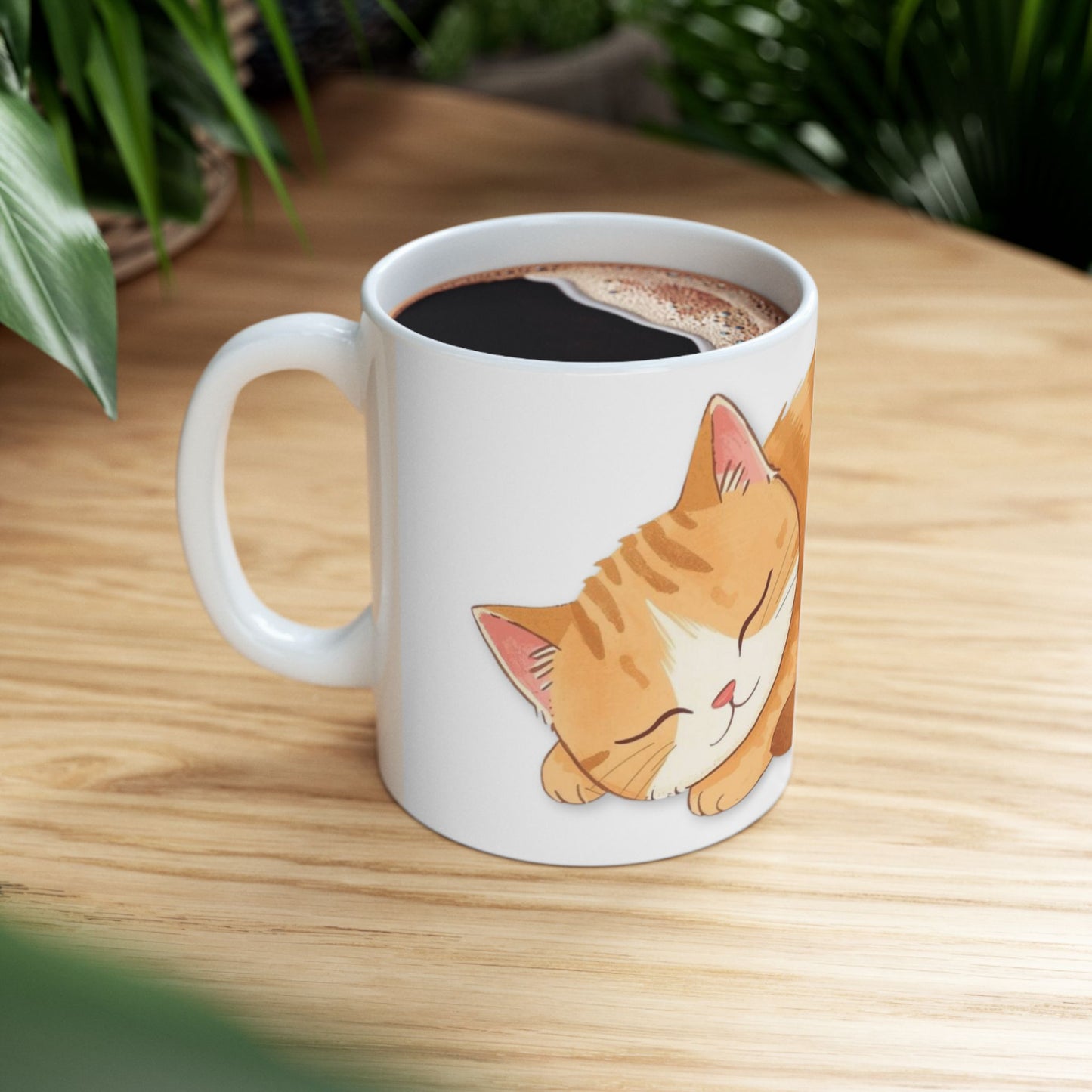 Sleeping Cat Ceramic Mug Cozy Ginger Cat Design | Cat Lover Gift - Cute Cozy Pet Lover Coffee Cup (11oz)