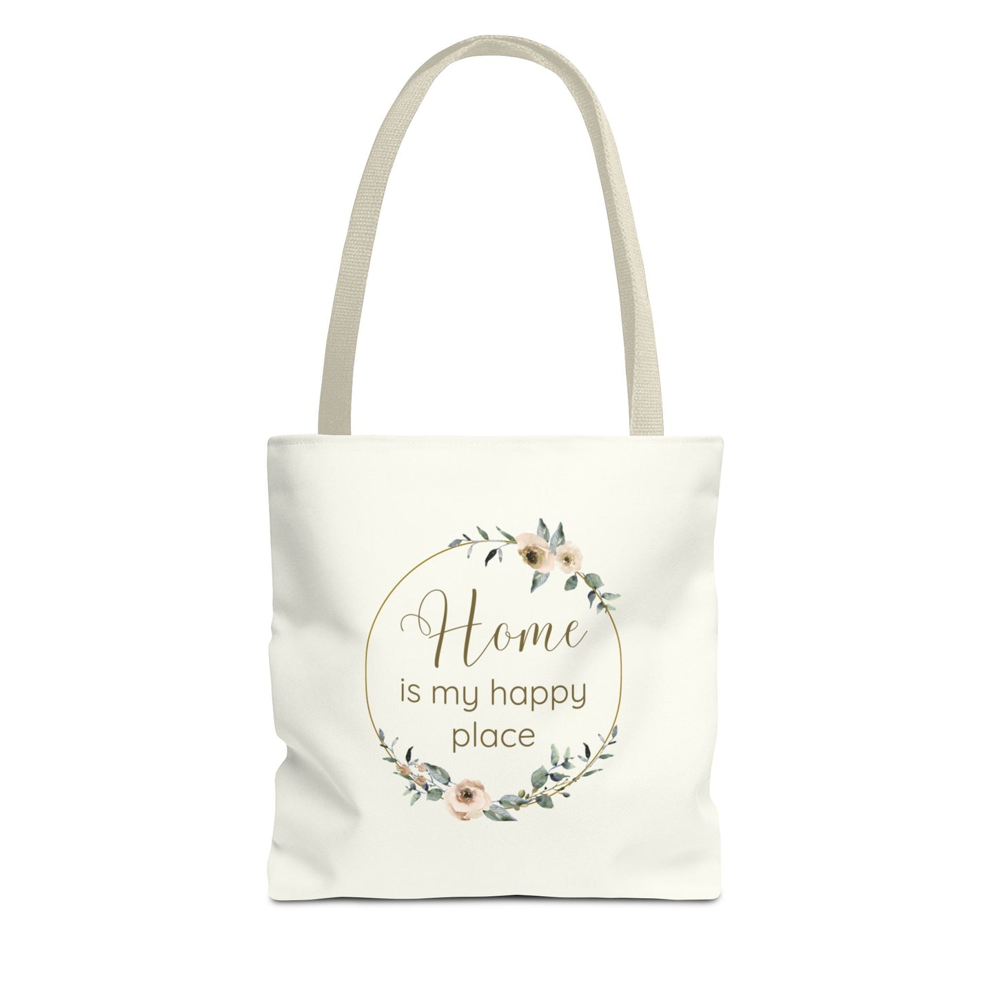 Home Is My Happy Place - Soft Floral Neutral Cotton Canvas Tote Bag