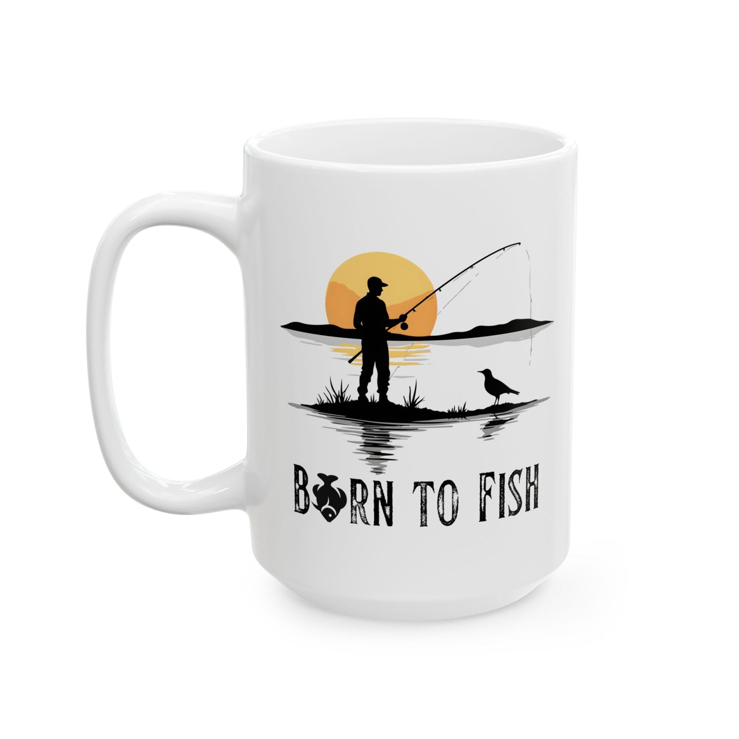 Born to Fish Fishing Mug – Angler Sunset Coffee Cup (11oz & 15oz)