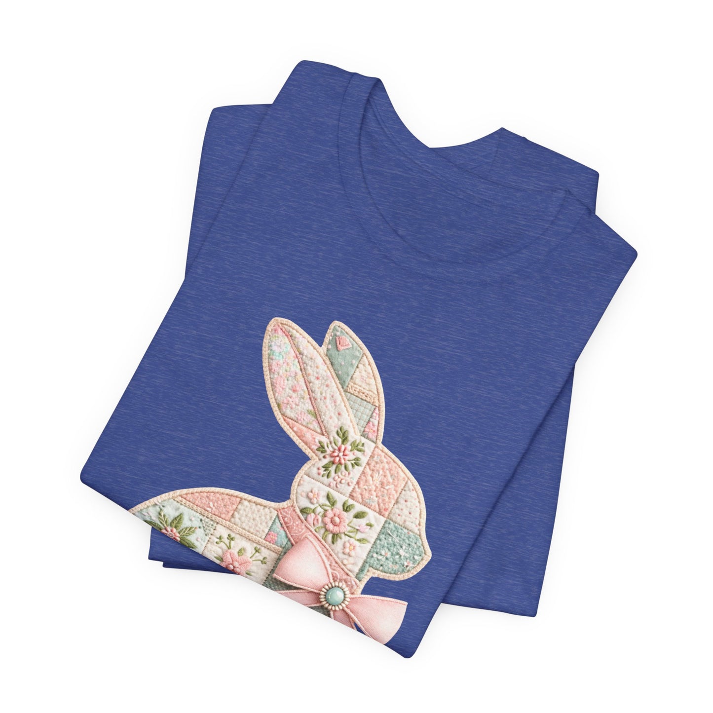 Pastel Patchwork Bunny with Satin Bow Spring Design Easter T-shirt