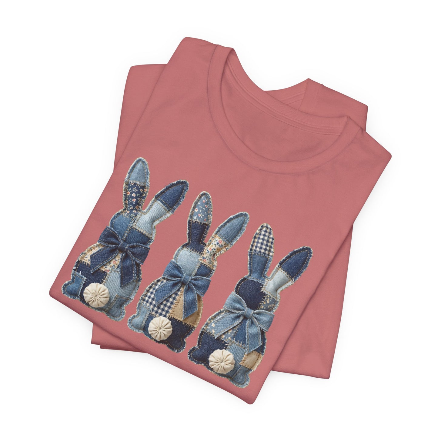 Denim Patch Easter Bunny Trio Rustic Spring Design T-shirt