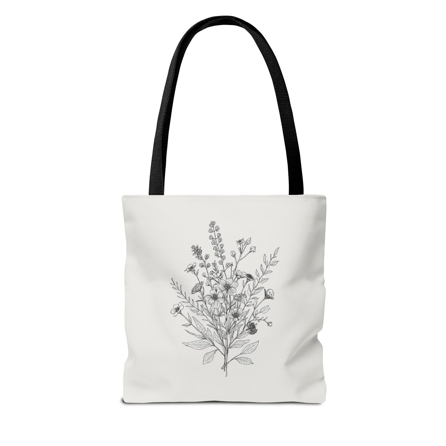 Elegant Floral Line Art Illustration Cotton Canvas Tote Bag