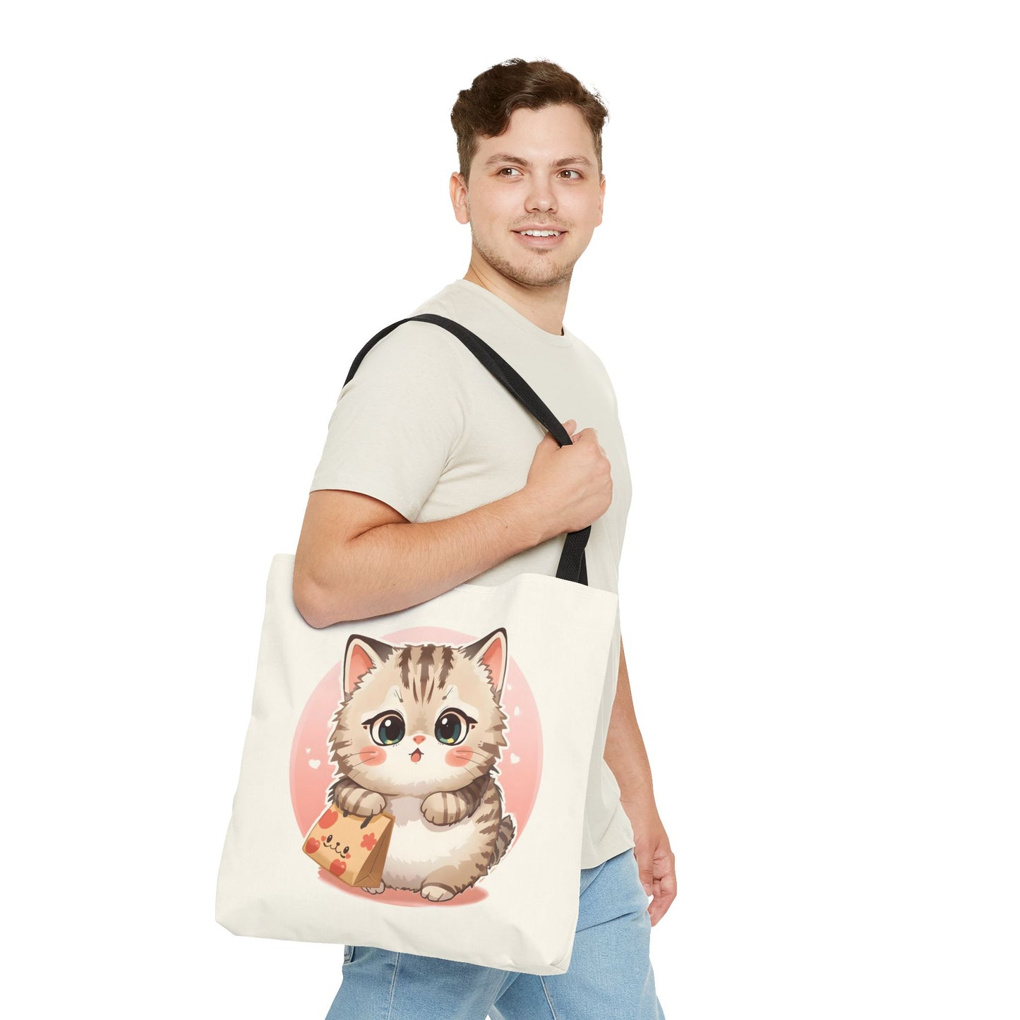 Cute Kitten Shopping Adorable Cat Illustration Cotton Canvas Tote Bag