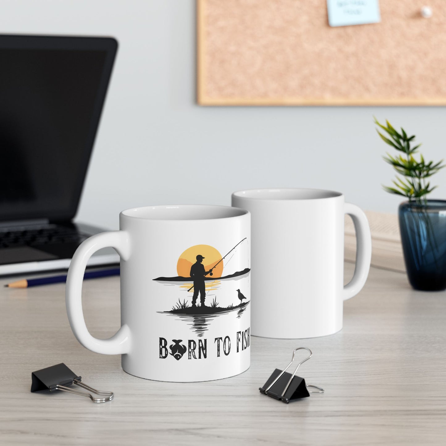 Born to Fish Fishing Mug – Angler Sunset Coffee Cup (11oz & 15oz)