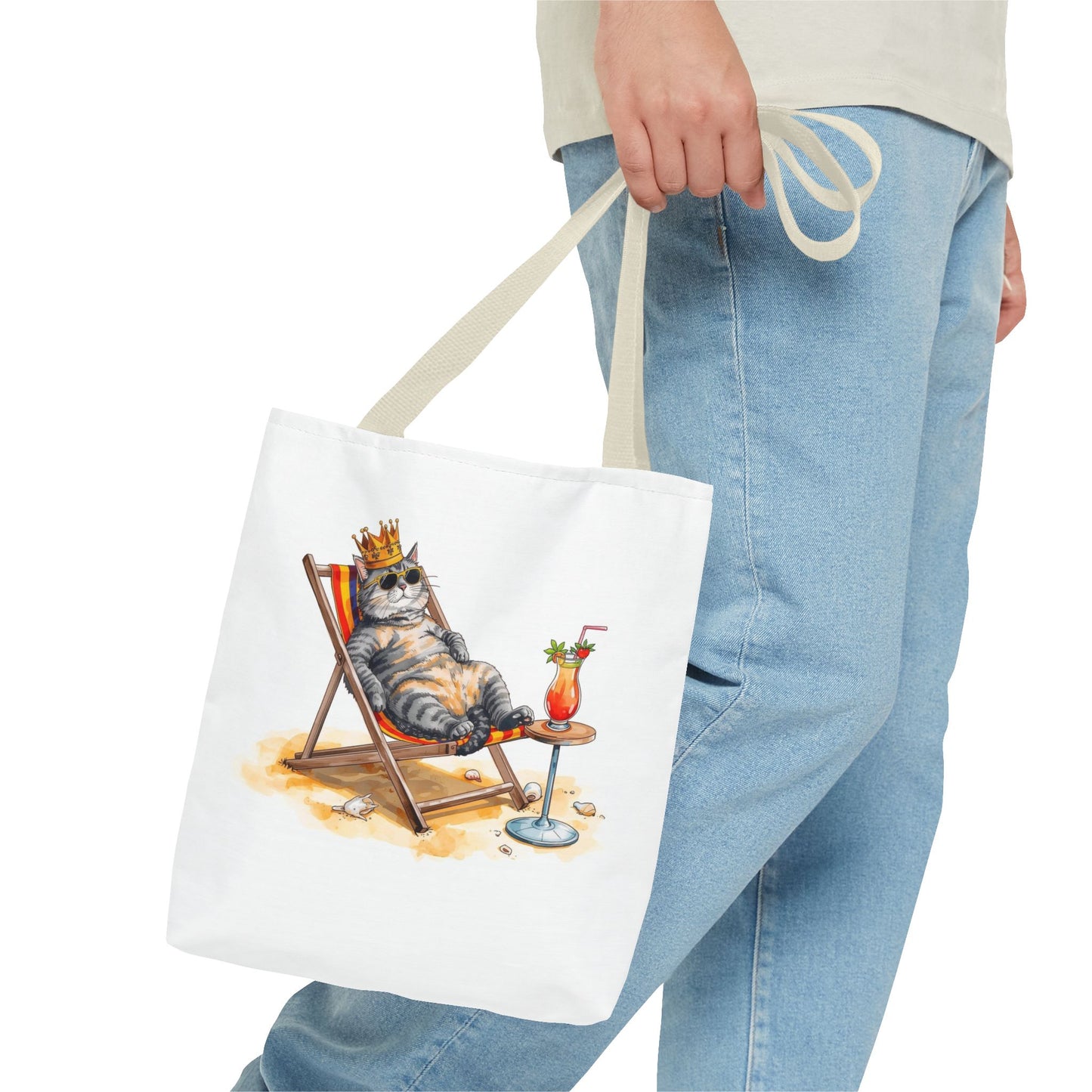 Living the Good Life Cat Playful Animal Illustration Cotton Canvas Tote Bag