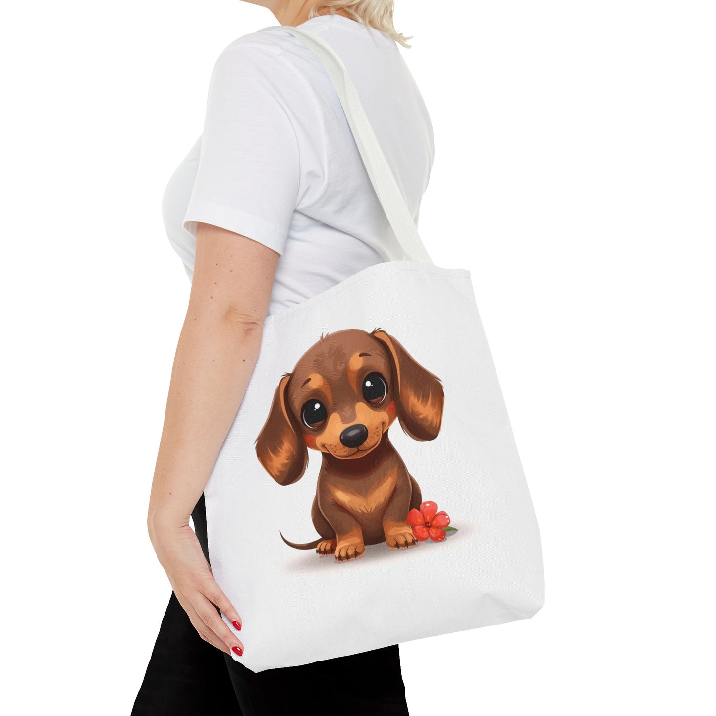 Charming Dachshund Cute Sausage Dog Illustration Cotton Canvas Tote Bag
