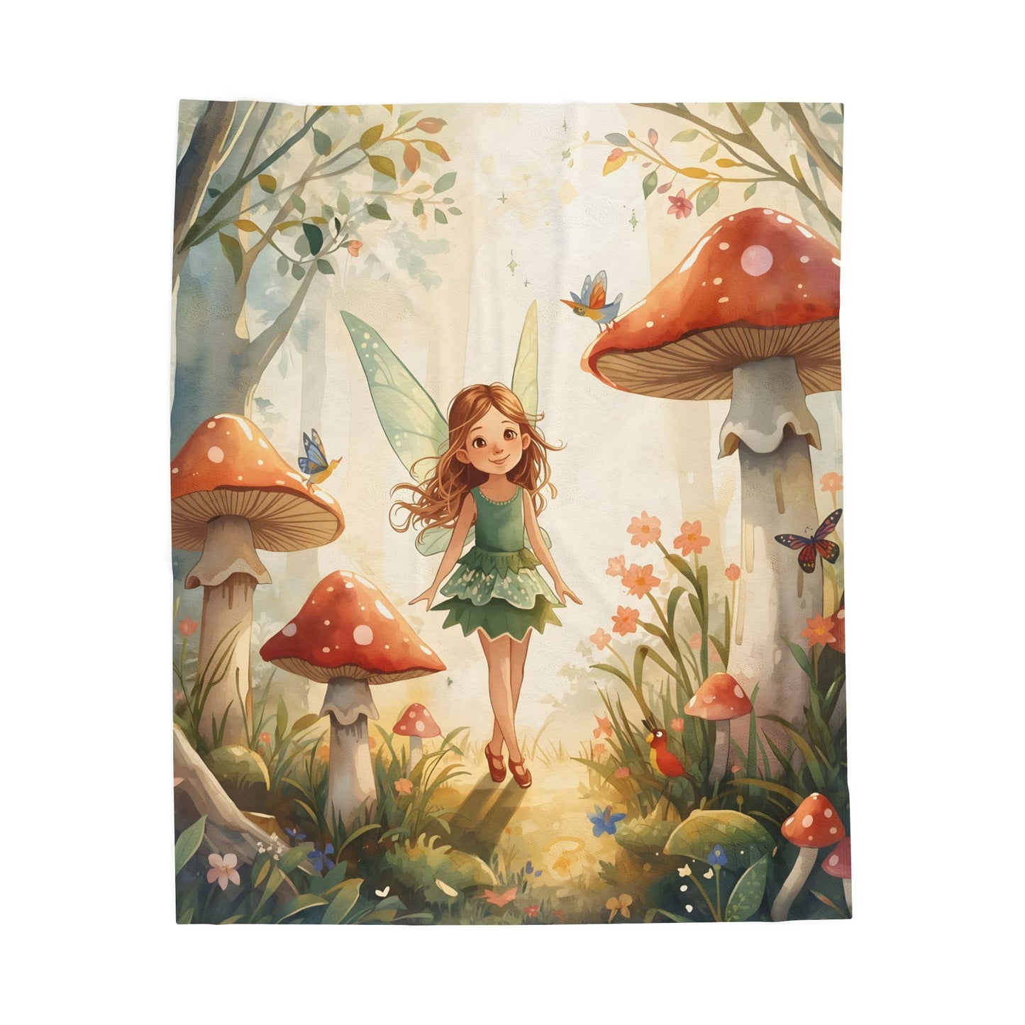Woodland Fairy Forest Blanket Gentle Storybook Fairy & Mushroom Garden - Whimsical Throw for Kids & Cozy Decor